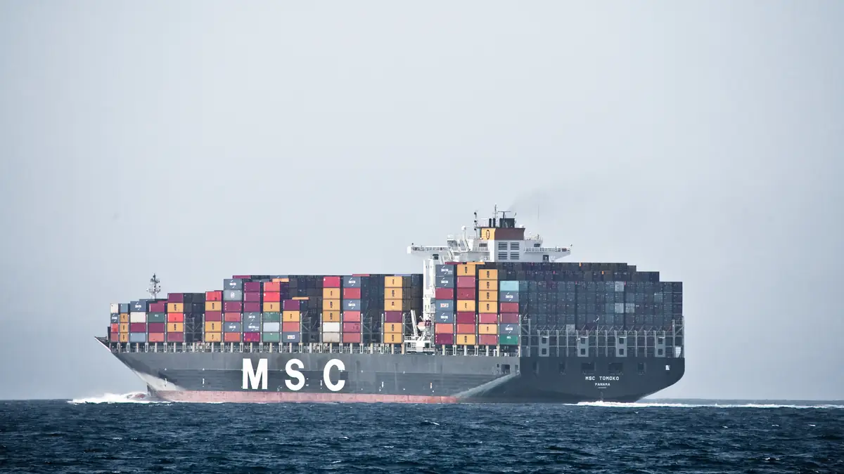 Stacked containers at a port